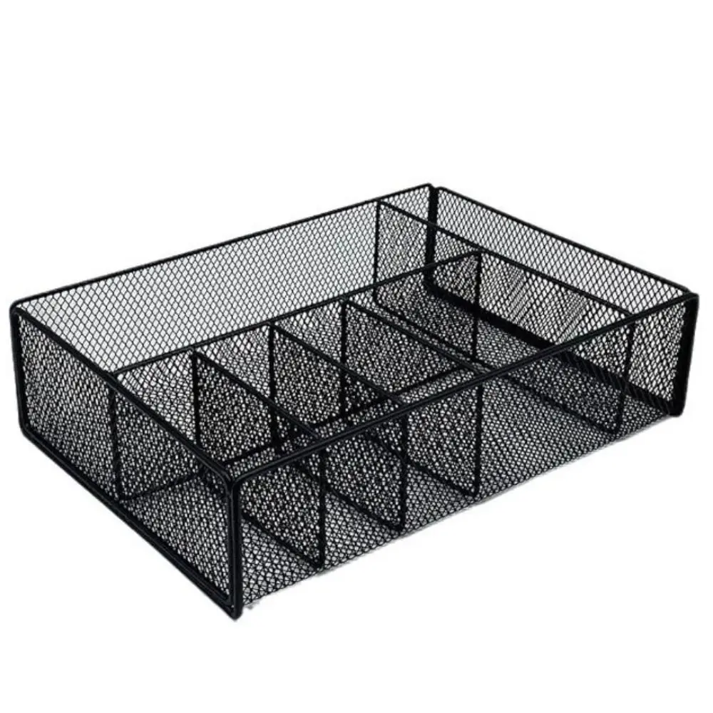 Paper Basket Mesh - سلة تخزين معدنية سوداء، منظم أطباق