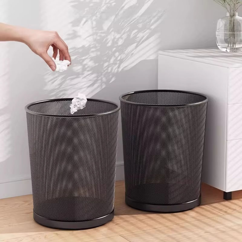 Paper Basket Mesh - سلة مهملات معدنية سوداء كبيرة سعة